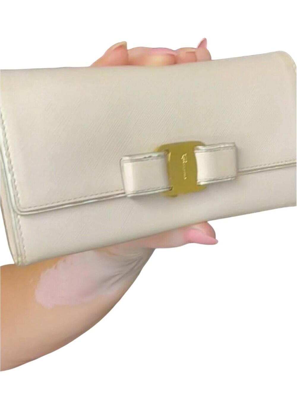 Salvatore Ferragamo Ivory Leather Wallet with Bow Detail